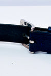 Ceinture noire fleurie texturée en cuir véritable seconde main - Grenier- La Penderie du Paradis