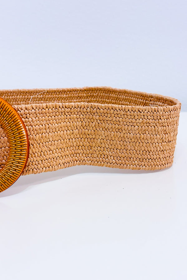 Ceinture élastique effet paille tressée avec boucle ronde seconde main - Autres- La Penderie du Paradis