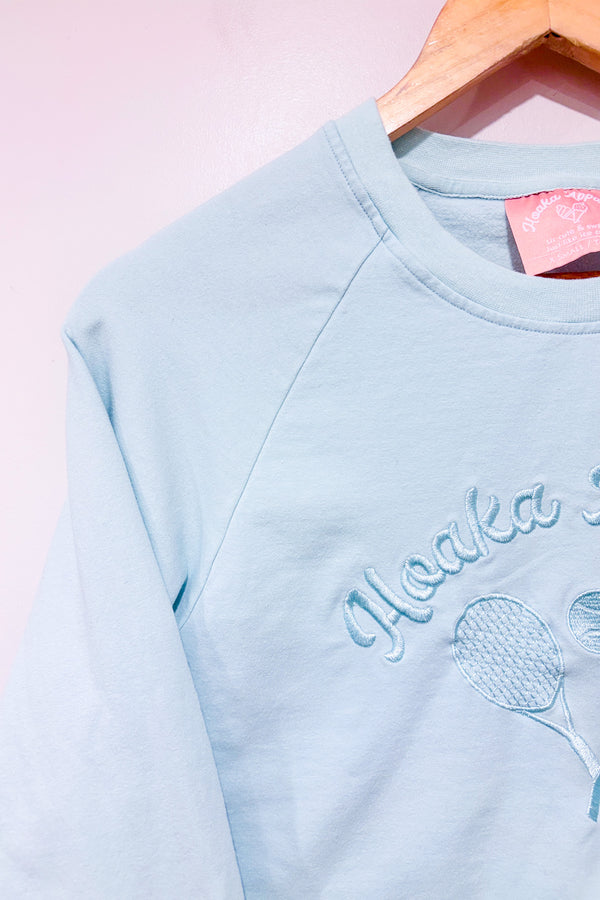 Chandail coupé en coton ouaté vert menthe avec broderie (xs)-Hoaka Apparel-La Penderie du Paradis 🕊