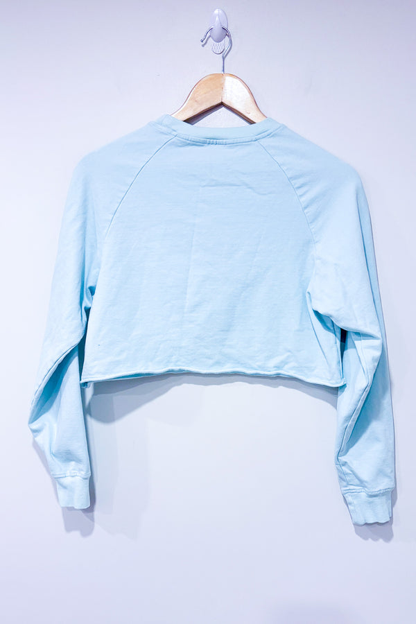 Chandail coupé en coton ouaté vert menthe avec broderie (xs)-Hoaka Apparel-La Penderie du Paradis 🕊