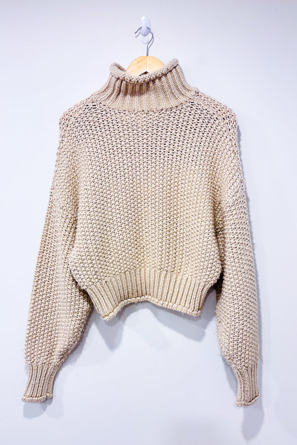 Chandail en tricot rose pâle à col roulé (xs)-H&M-La Penderie du Paradis 🕊