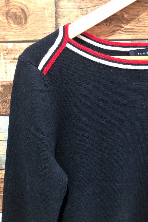 Chandail marine avec bandes rouges (s) seconde main Tommy Hilfiger