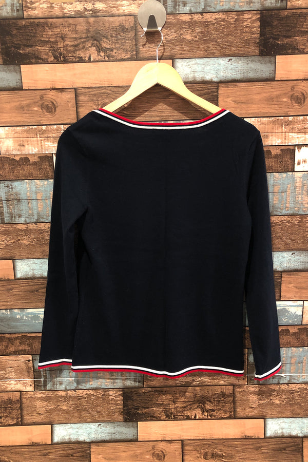 Chandail marine avec bandes rouges (s) seconde main Tommy Hilfiger