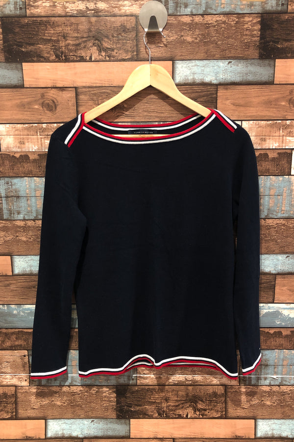 Chandail marine avec bandes rouges (s) seconde main Tommy Hilfiger