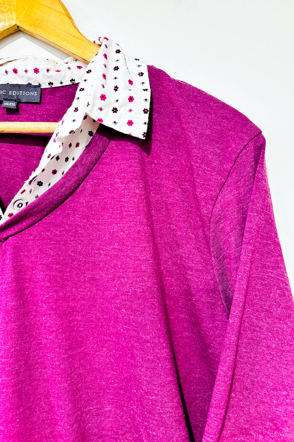 Chandail mauve avec chemise intégrée fleurie (xl) seconde main Classic Editions