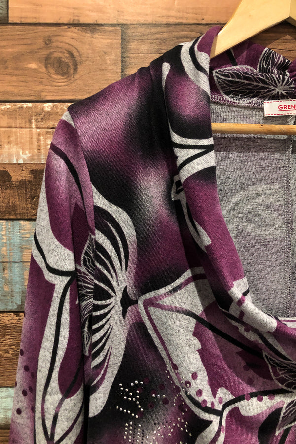 Chandail mauve fleuri col fluide (xl) seconde main Grenier