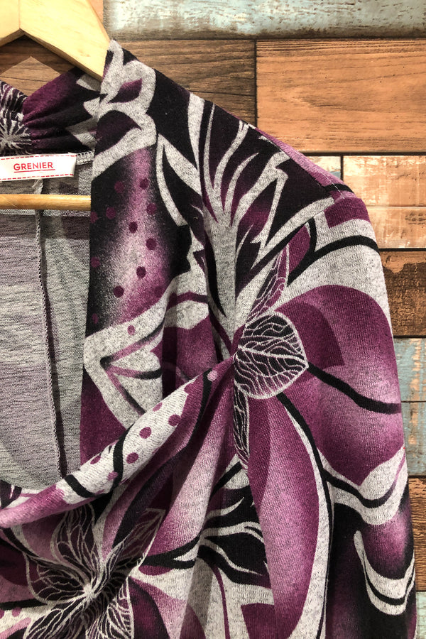 Chandail mauve fleuri col fluide (xl) seconde main Grenier