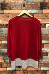 Chandail rouge ''Love'' avec bande rayée noire et blanche au bas (xl) seconde main Grenier