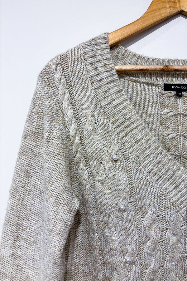 Chandail en tricot beige avec perles (m) seconde main RW&CO