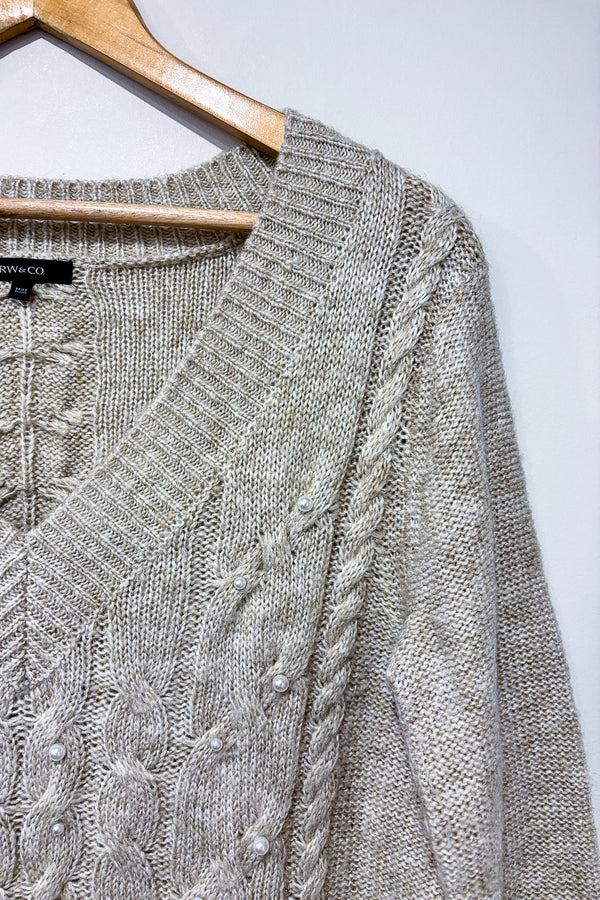 Chandail en tricot beige avec perles (m) seconde main RW&CO