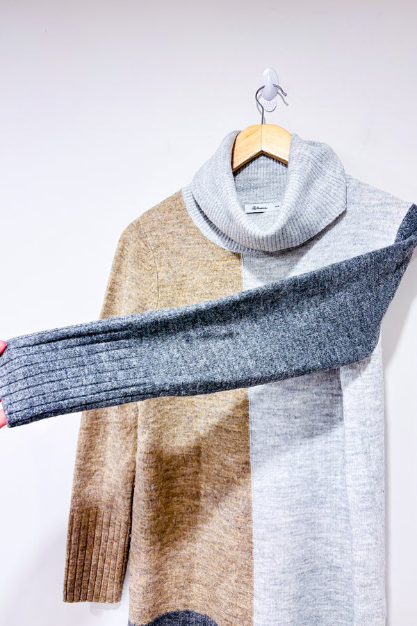 Chandail gris et brun en tricot à col roulé (m)-Reitmans-La Penderie du Paradis 🕊