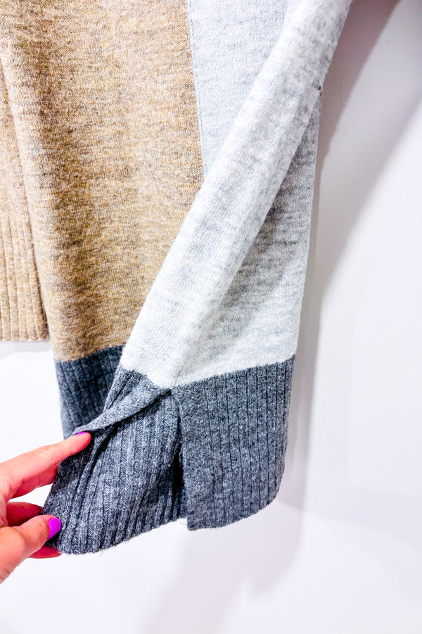 Chandail gris et brun en tricot à col roulé (m)-Reitmans-La Penderie du Paradis 🕊
