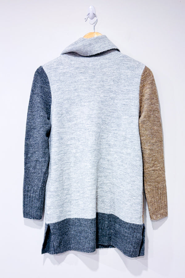 Chandail gris et brun en tricot à col roulé (m)-Reitmans-La Penderie du Paradis 🕊