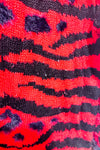 Chandail rouge et noir en tricot avec fausse fourrure (l)-Reitmans-La Penderie du Paradis 🕊