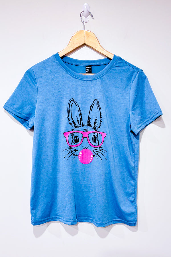 T-shirt bleu avec lapin à lunettes (s)-SHEIN-La Penderie du Paradis 🕊