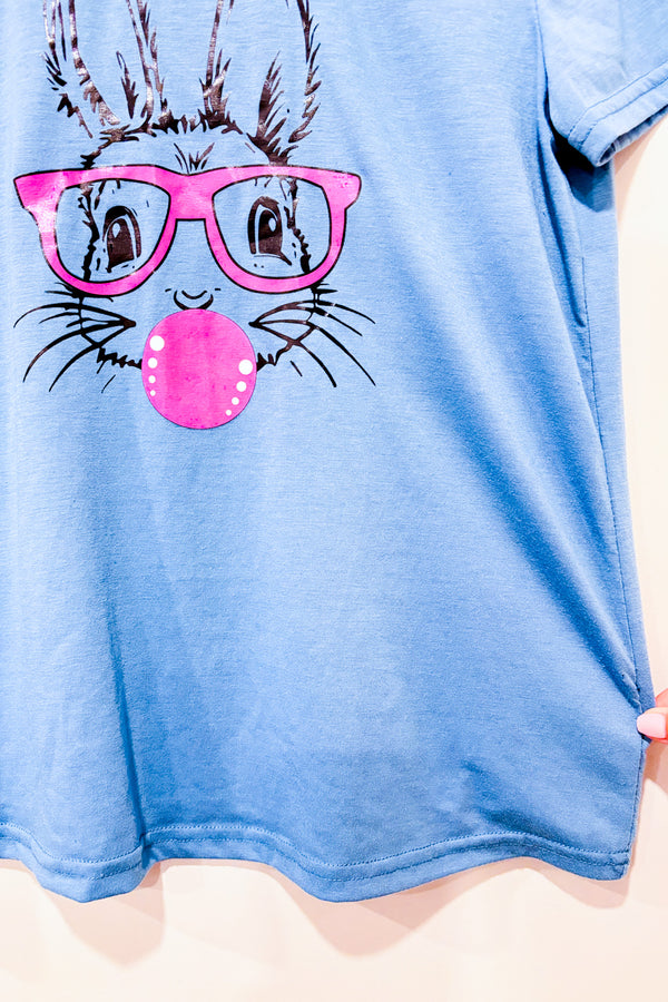 T-shirt bleu avec lapin à lunettes (s)-SHEIN-La Penderie du Paradis 🕊