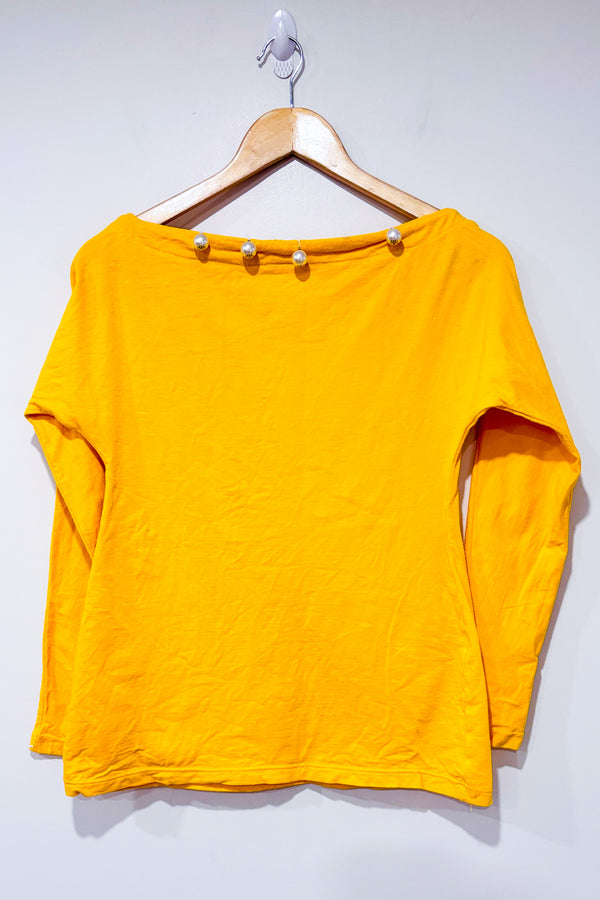 Chandail jaune avec perles au col (l)-Ginger-La Penderie du Paradis 🕊