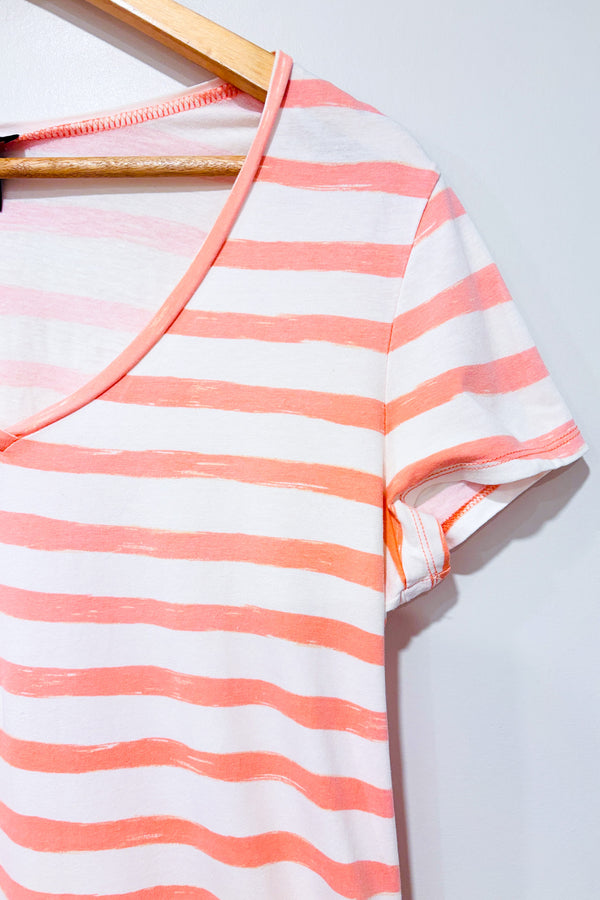 T-shirt blanc et rose rayé (m)-Ann Taylor-La Penderie du Paradis 🕊