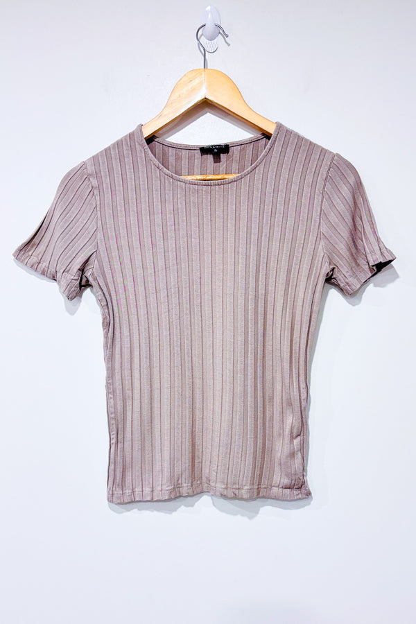 T-shirt taupe côtelé (m)-Dynamite-La Penderie du Paradis 🕊