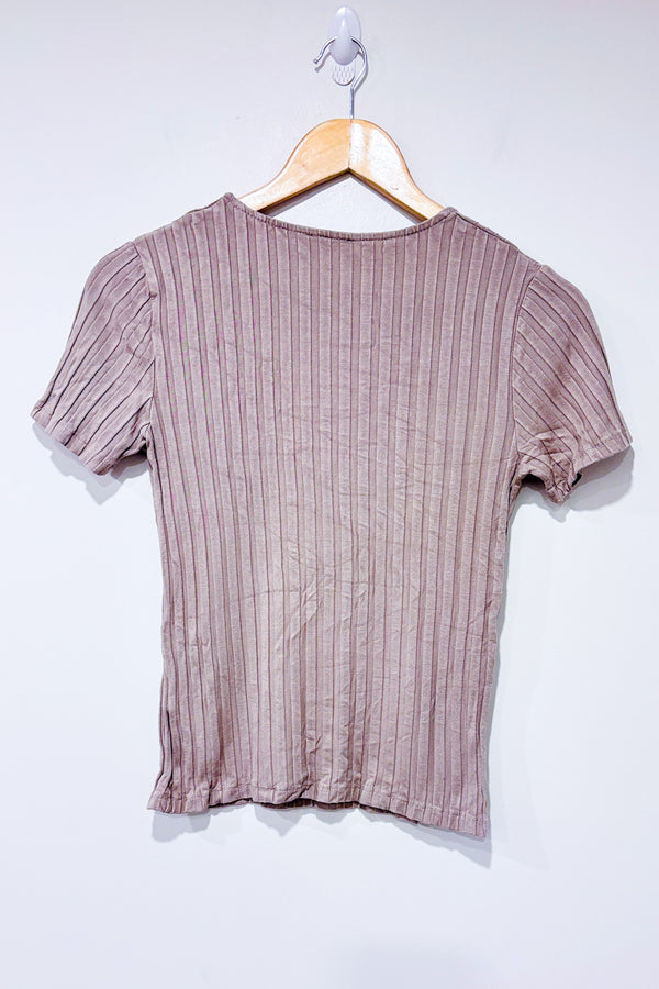 T-shirt taupe côtelé (m)-Dynamite-La Penderie du Paradis 🕊