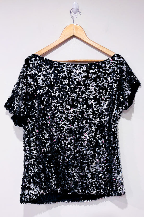 T-shirt ample noir à paillettes (l)*-Anna Kaci-La Penderie du Paradis 🕊