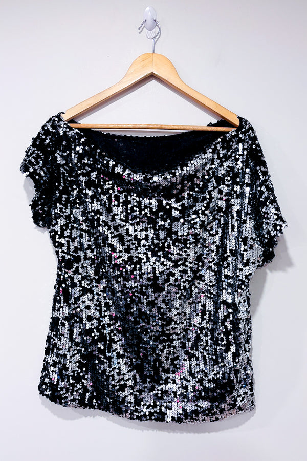 T-shirt ample noir à paillettes (l)*-Anna Kaci-La Penderie du Paradis 🕊