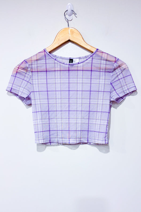 T-shirt coupée mauve à carreaux transparent (s)-H&M-La Penderie du Paradis 🕊