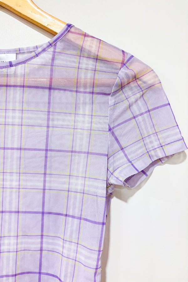 T-shirt coupée mauve à carreaux transparent (s)-H&M-La Penderie du Paradis 🕊