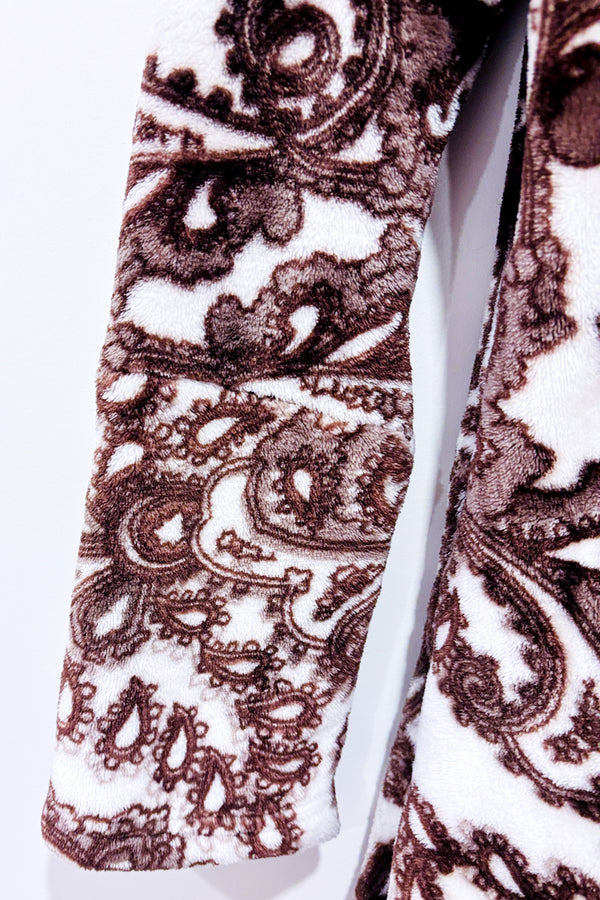 Haut blanc et brun fleuri en peluche extra douce à grand col (l/xl)-Autres-La Penderie du Paradis 🕊