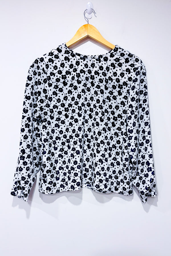 Haut vintage crème et marine fleuri (l)-Bay Club-La Penderie du Paradis 🕊