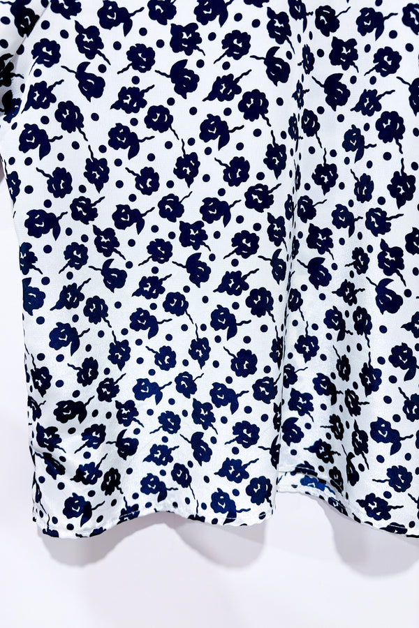 Haut vintage crème et marine fleuri (l)-Bay Club-La Penderie du Paradis 🕊