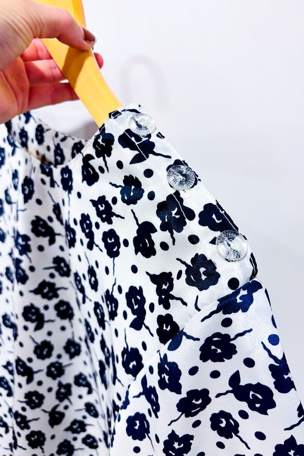 Haut vintage crème et marine fleuri (l)-Bay Club-La Penderie du Paradis 🕊