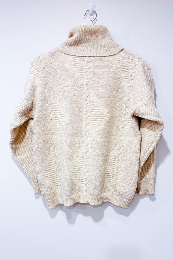 Chandail vintage beige en tricot à col roulé (m)-Kabri-La Penderie du Paradis 🕊