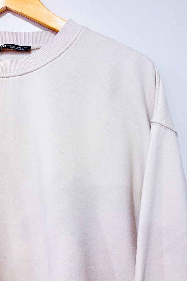 Chandail crewneck crème en coton ouaté (m)-Zara-La Penderie du Paradis 🕊