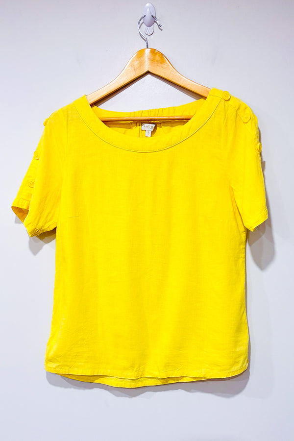 T-shirt jaune en lin (s)* seconde main - Laura- La Penderie du Paradis