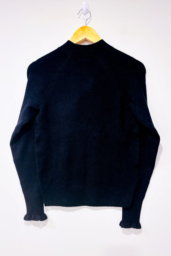 Chandail noir en tricot avec dentelle fleurie (s) seconde main - RW&CO.- La Penderie du Paradis