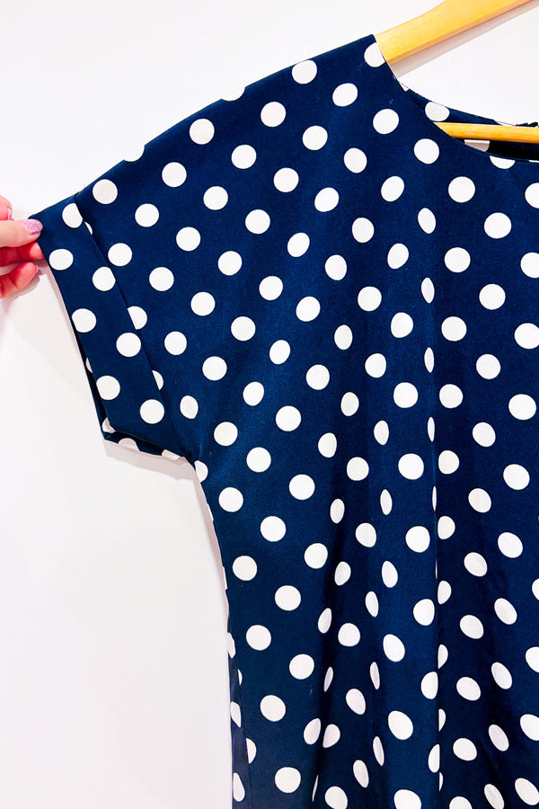 Haut bleu à pois blanc (m) seconde main - Melløday- La Penderie du Paradis