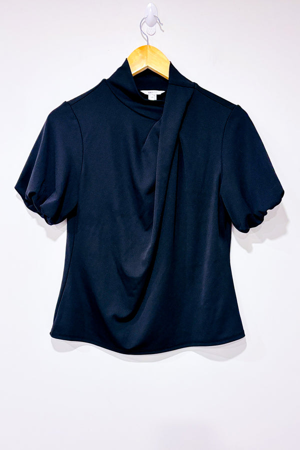 Haut noir à col haut et manches bouffantes (l) seconde main - RW&CO.- La Penderie du Paradis