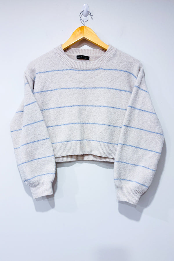 Chandail coupé beige et bleu rayé (s) seconde main - SHEIN- La Penderie du Paradis
