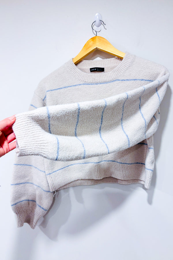 Chandail coupé beige et bleu rayé (s) seconde main - SHEIN- La Penderie du Paradis