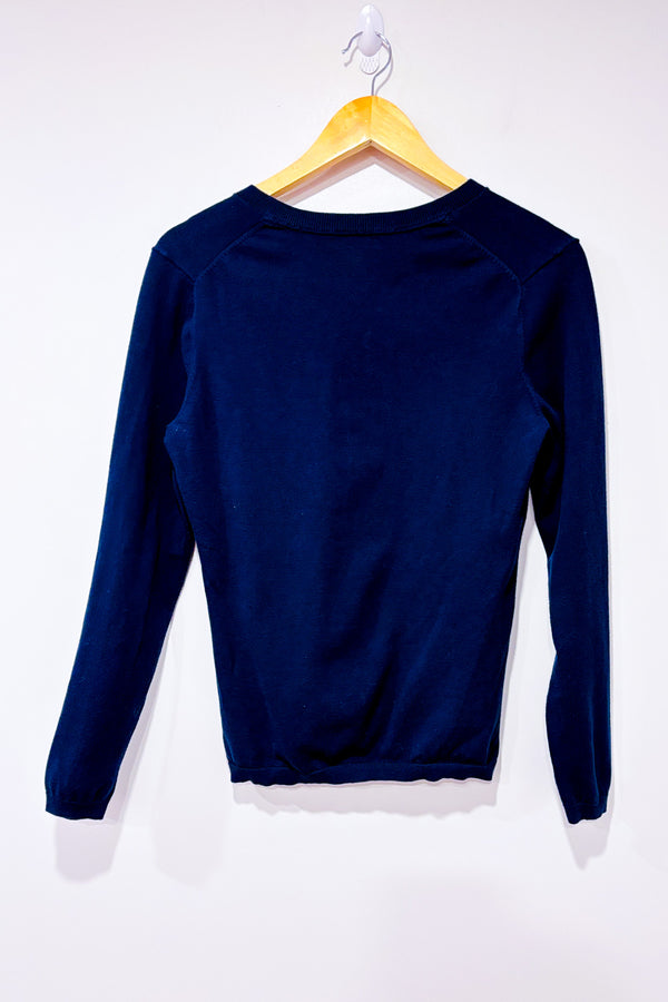Chandail marine à col en V seconde main - Tommy Hilfiger- La Penderie du Paradis