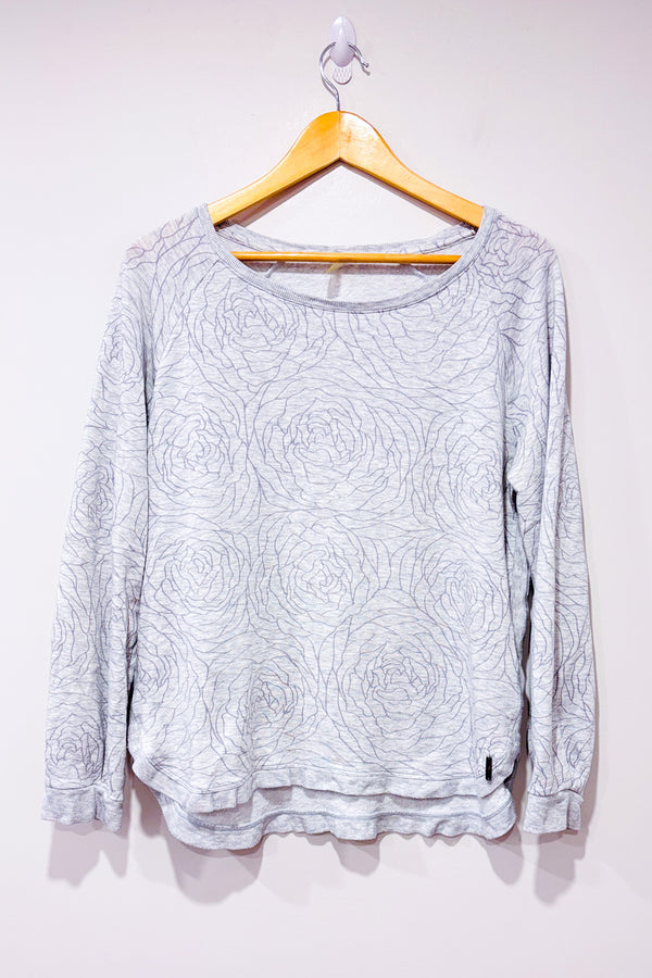 Chandail gris fleuri en coton ouaté seconde main - Reitmans- La Penderie du Paradis