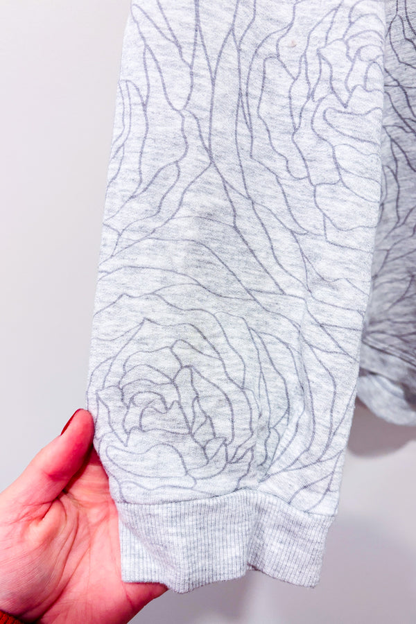 Chandail gris fleuri en coton ouaté seconde main - Reitmans- La Penderie du Paradis