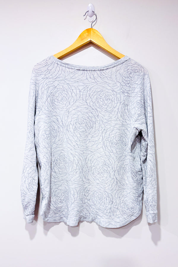 Chandail gris fleuri en coton ouaté seconde main - Reitmans- La Penderie du Paradis