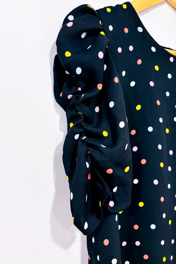 Haut noir à pois multicolore et manches bouffantes seconde main - Autres- La Penderie du Paradis