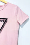 T-shirt rose avec logo et franges à paillettes seconde main - Guess- La Penderie du Paradis