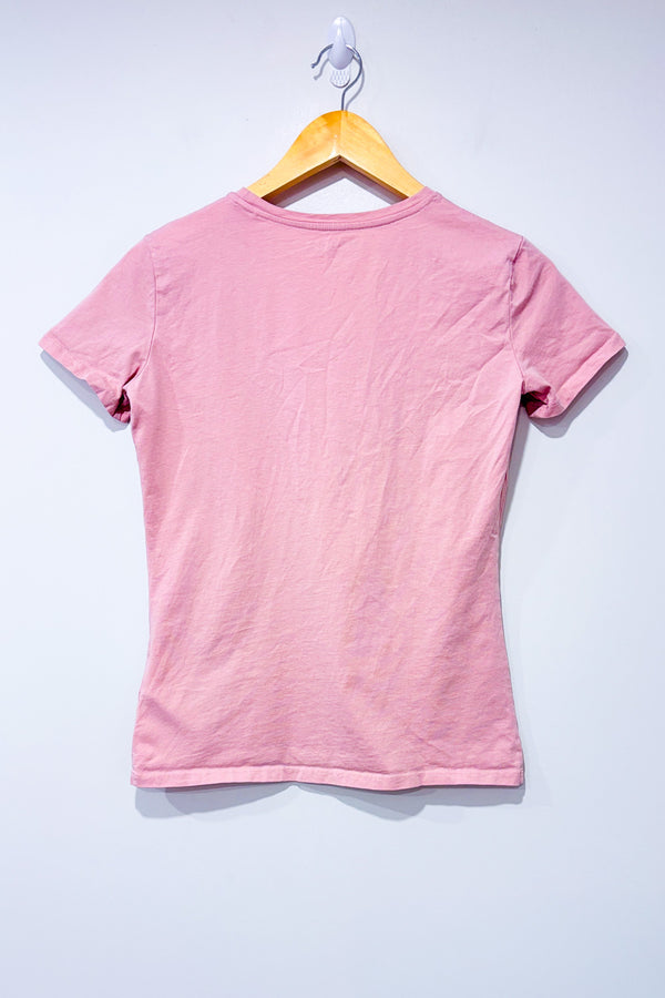 T-shirt rose avec logo et franges à paillettes seconde main - Guess- La Penderie du Paradis