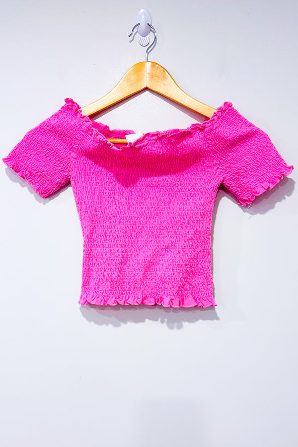 Haut extensible rose avec épaules dénudées seconde main - H&M- La Penderie du Paradis