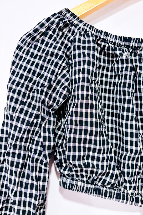 Crop top noir et blanc à carreaux avec épaules denudées* seconde main - Wilfred- La Penderie du Paradis