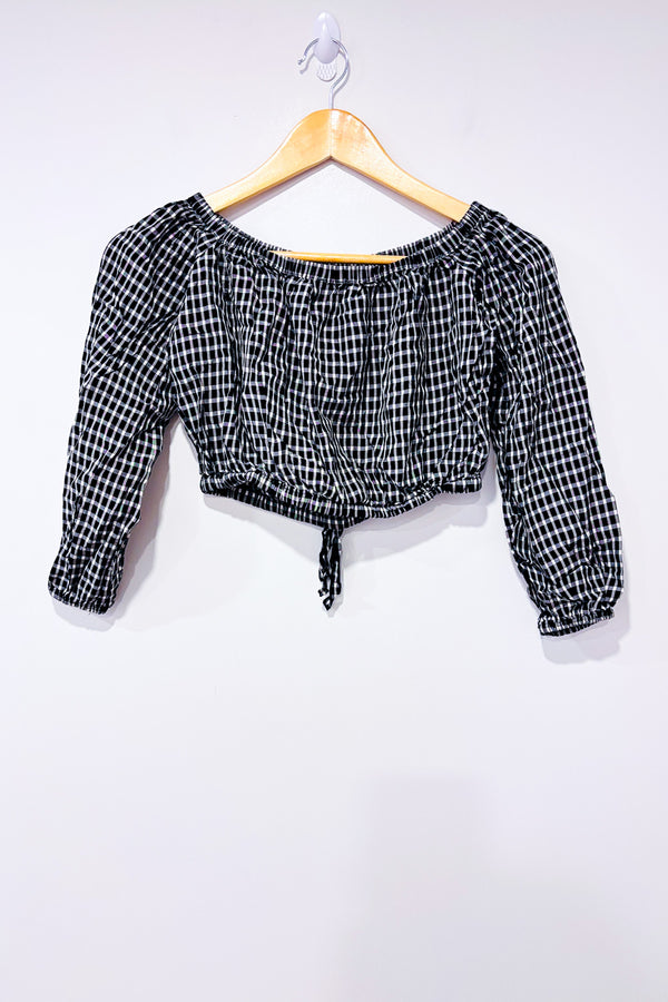Crop top noir et blanc à carreaux avec épaules denudées* seconde main - Wilfred- La Penderie du Paradis